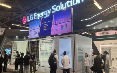 LG Energy Solution's exhibition stand at RE+ 2024. The company was among those that brought a full-size replica of its BESS container solution to the event. Image: Andy Colthorpe / Solar Media